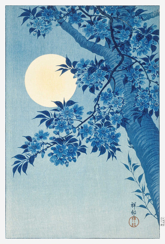 Blossoming Cherry on a Moonlit Sky by Ohara Koson
