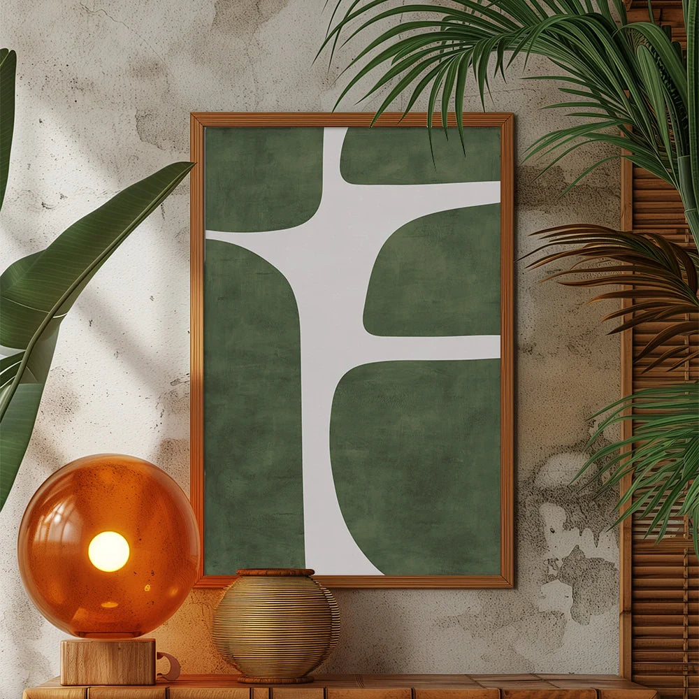 Mid-Century Green Beige Minimalist Art-2