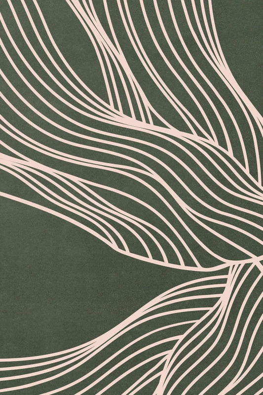 Mid-Century Green and Beige Organic Lines Art