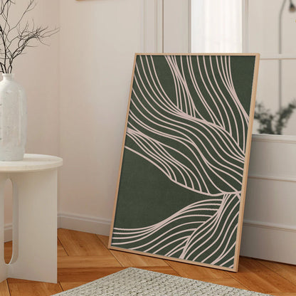 Mid-Century Green and Beige Organic Lines Art