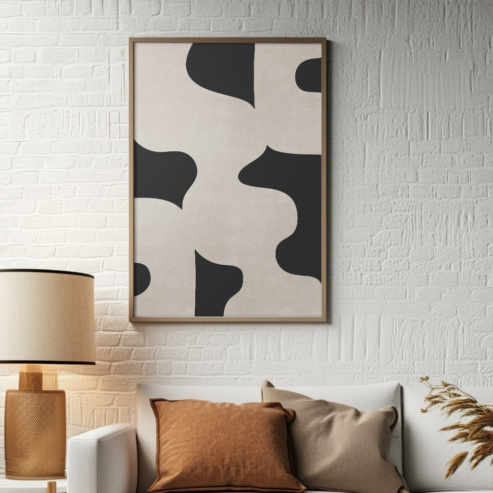 Mid-Century Black & Beige Abstract Minimalistic Art