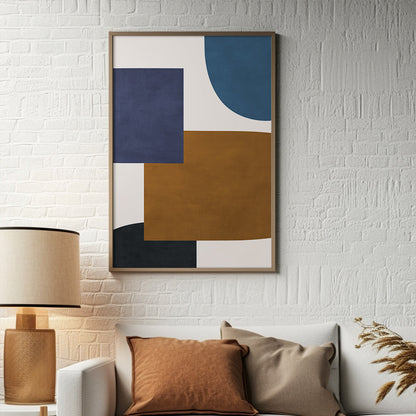 Minimalist Deep Blue Ocher Beige Geometric Art-1