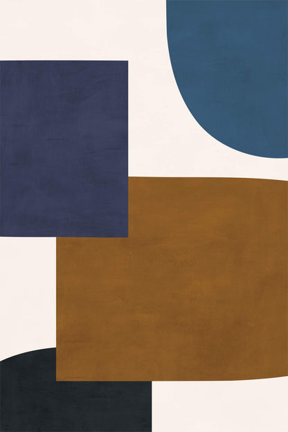 Minimalist Deep Blue Ocher Beige Geometric Art-1