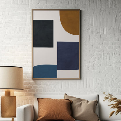 Minimalist Deep Blue Ocher Beige Geometric Art-2