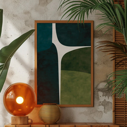 Mid-Century Green Beige Minimalist Art-1