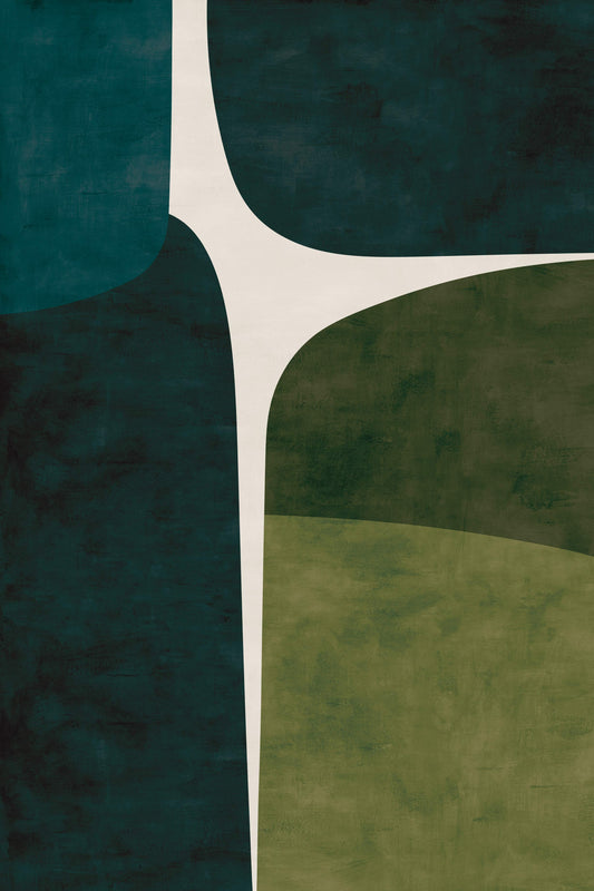 Mid-Century Green Beige Minimalist Art-1